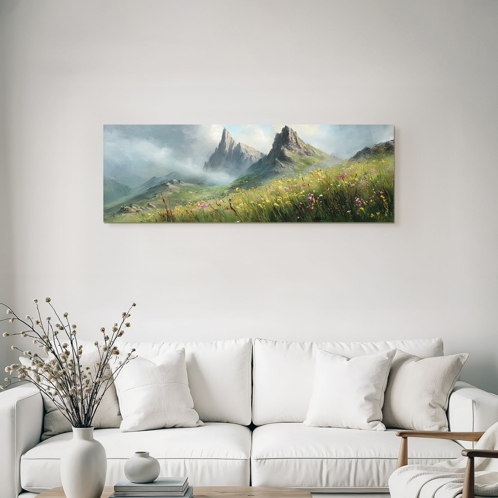 Berglandschaft Mit Bunten Wildblumen Und Wolkenhimmel