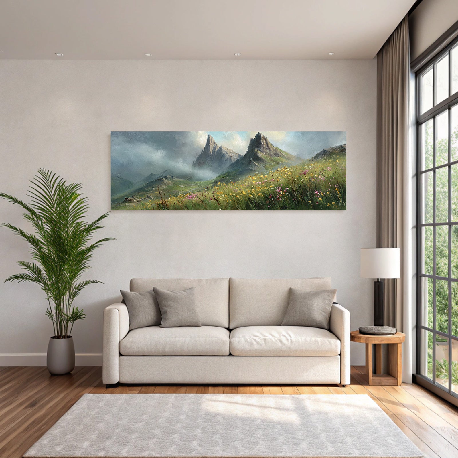 Berglandschaft Mit Bunten Wildblumen Und Wolkenhimmel