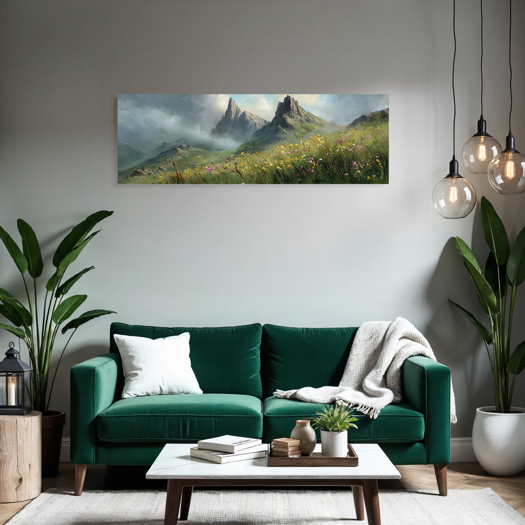 Berglandschaft Mit Bunten Wildblumen Und Wolkenhimmel