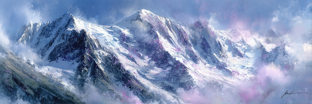 Berglandschaft Mit Schneebedeckten Gipfeln | Wasserfaelle und Tropfen | Natur