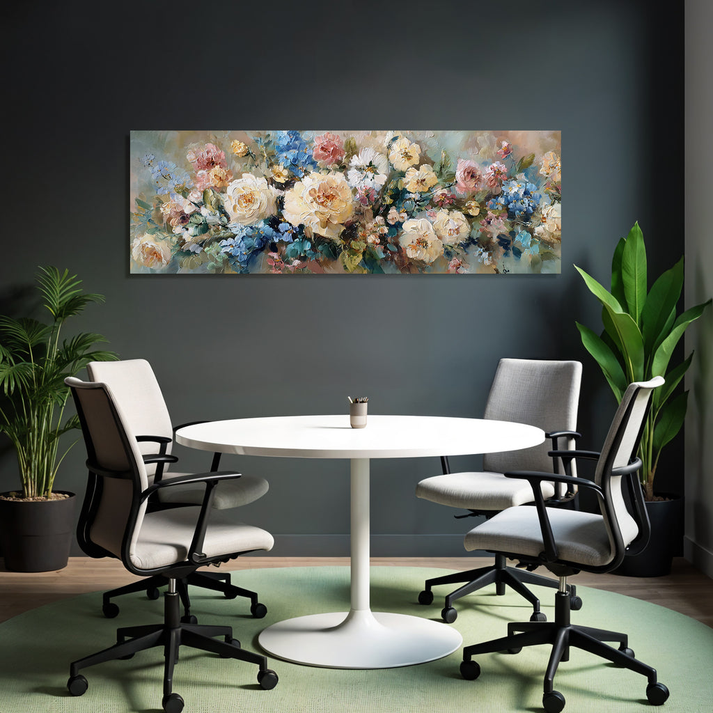 Blumenkomposition Mit Dicken Pinselstrichen Bunten Rosen Und Warmen Hintergrund