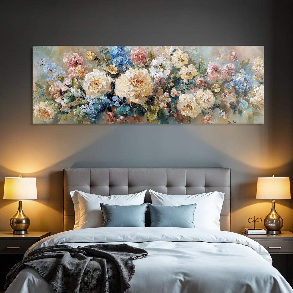 Blumenkomposition Mit Dicken Pinselstrichen Bunten Rosen Und Warmen Hintergrund