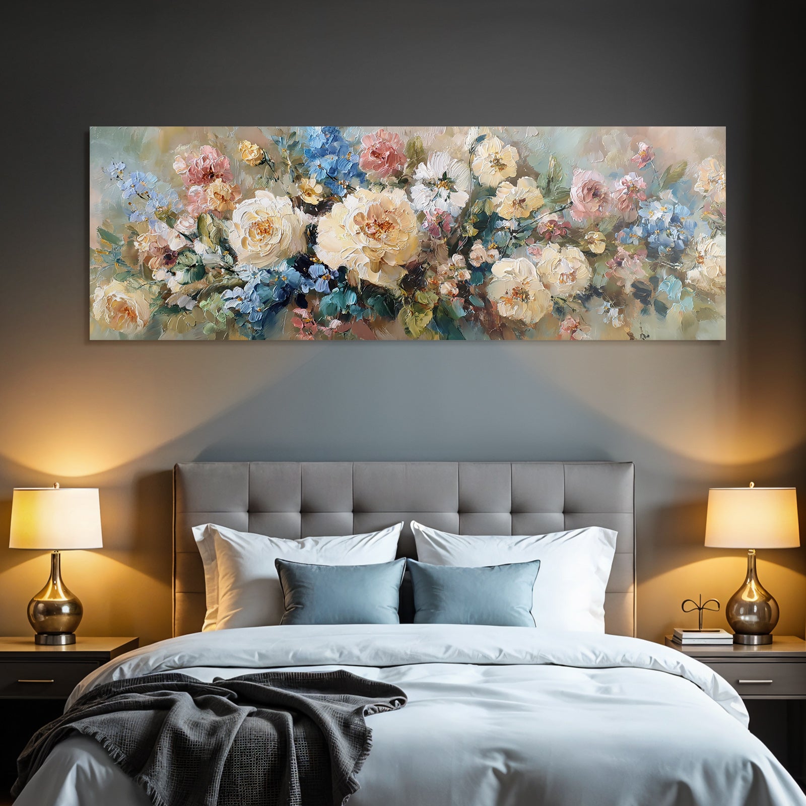 Blumenkomposition Mit Dicken Pinselstrichen Bunten Rosen Und Warmen Hintergrund