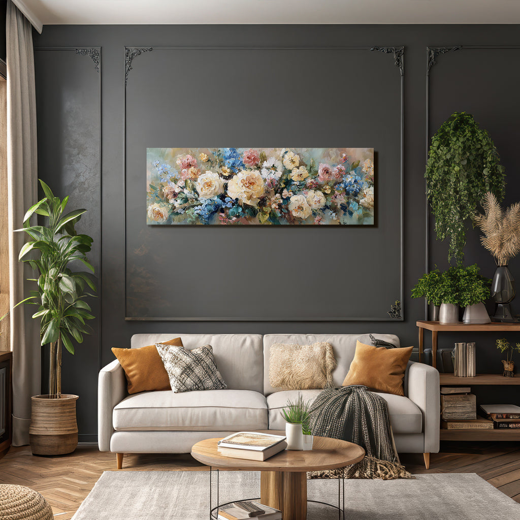 Blumenkomposition Mit Dicken Pinselstrichen Bunten Rosen Und Warmen Hintergrund