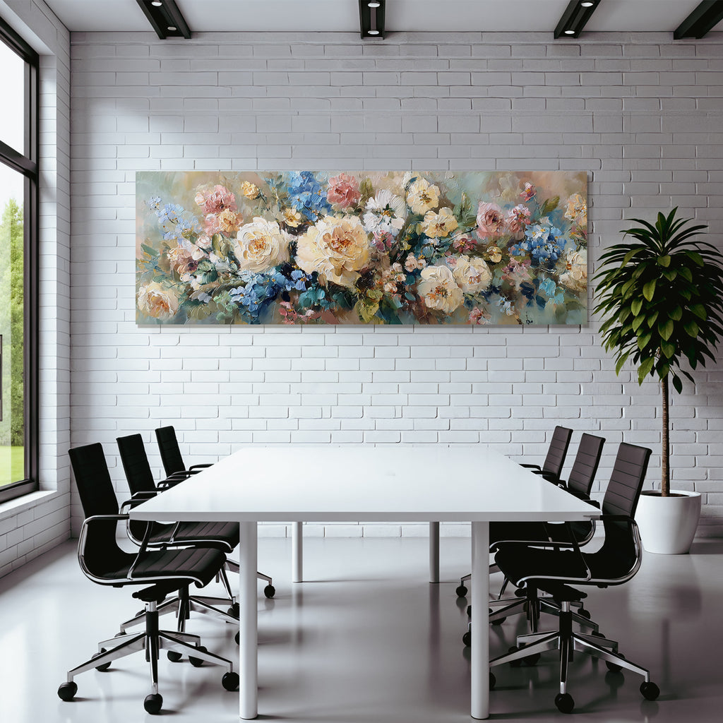 Blumenkomposition Mit Dicken Pinselstrichen Bunten Rosen Und Warmen Hintergrund