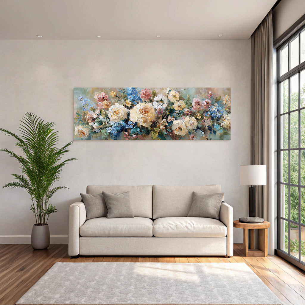 Blumenkomposition Mit Dicken Pinselstrichen Bunten Rosen Und Warmen Hintergrund