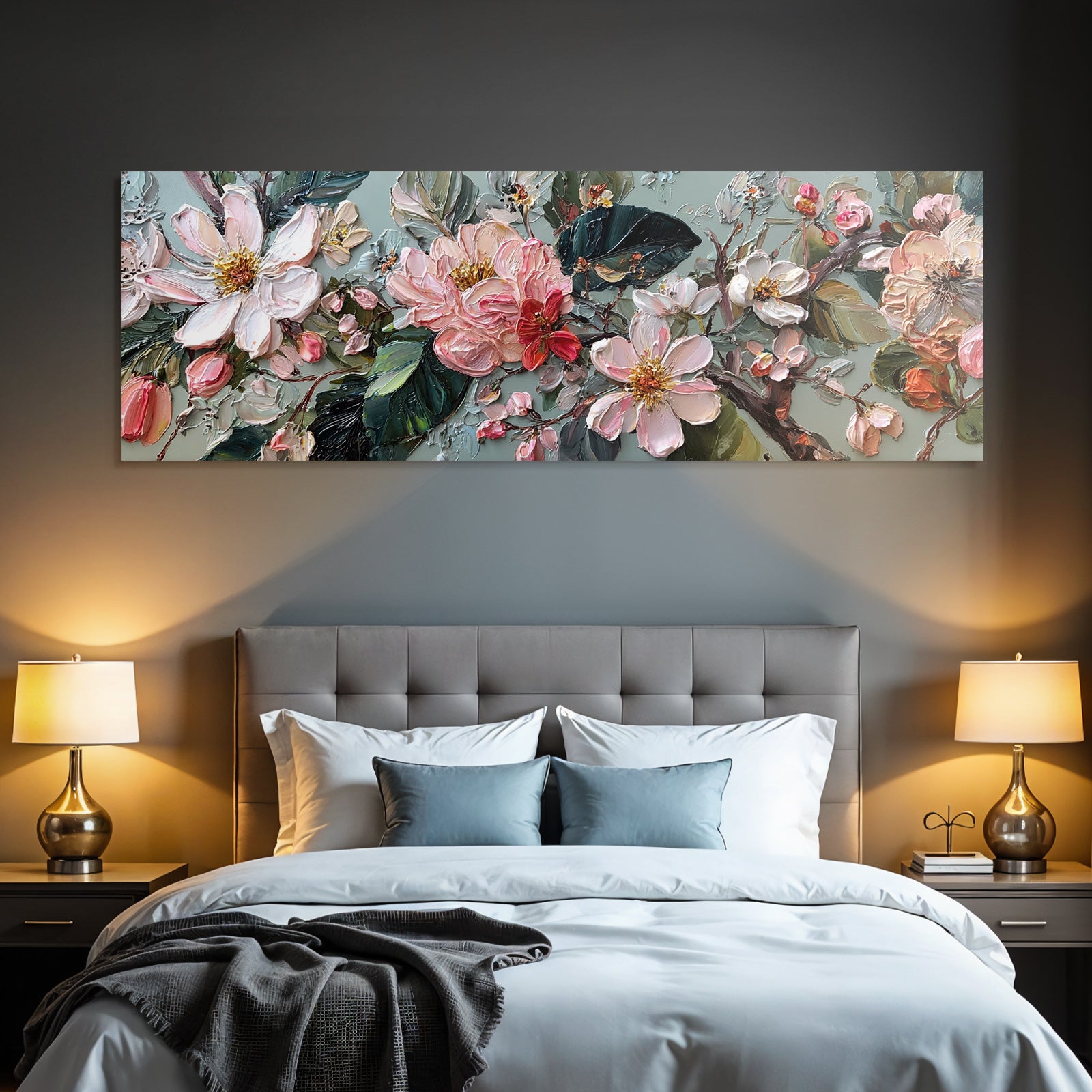 Blumenkunst Impasto Mit Zarten Rosen Und Weissen Blüten