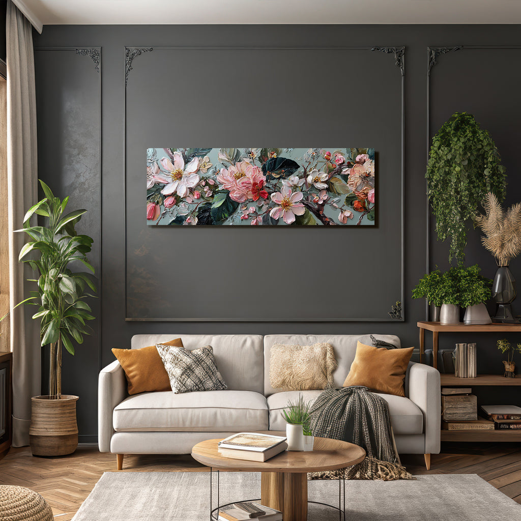 Blumenkunst Impasto Mit Zarten Rosen Und Weissen Blüten