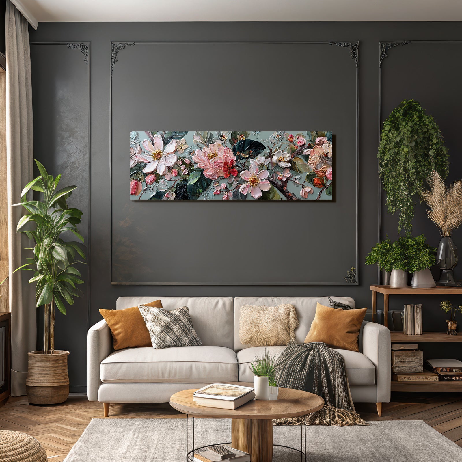 Blumenkunst Impasto Mit Zarten Rosen Und Weissen Blüten