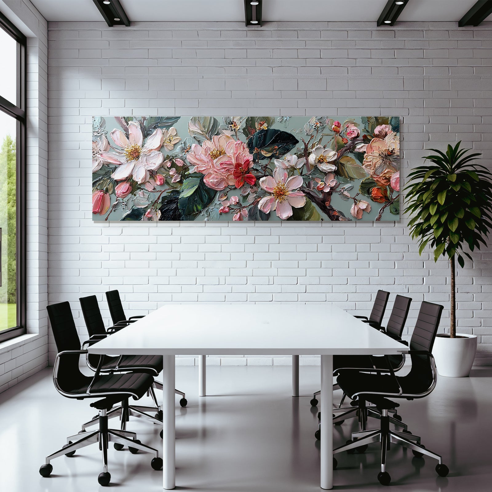Blumenkunst Impasto Mit Zarten Rosen Und Weissen Blüten