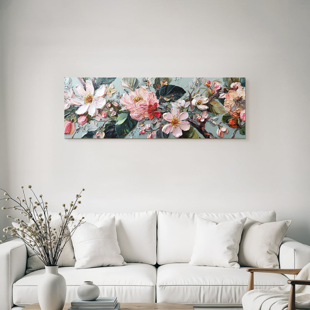 Blumenkunst Impasto Mit Zarten Rosen Und Weissen Blüten