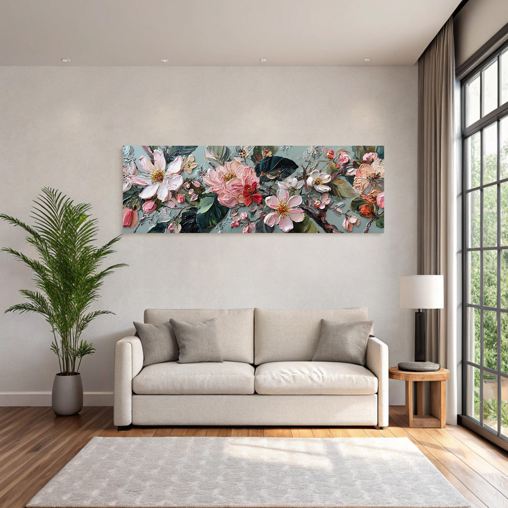 Blumenkunst Impasto Mit Zarten Rosen Und Weissen Blüten