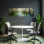 Bunte Abstrakte Landschaft Mit Bäumen Wasser Und Blumen