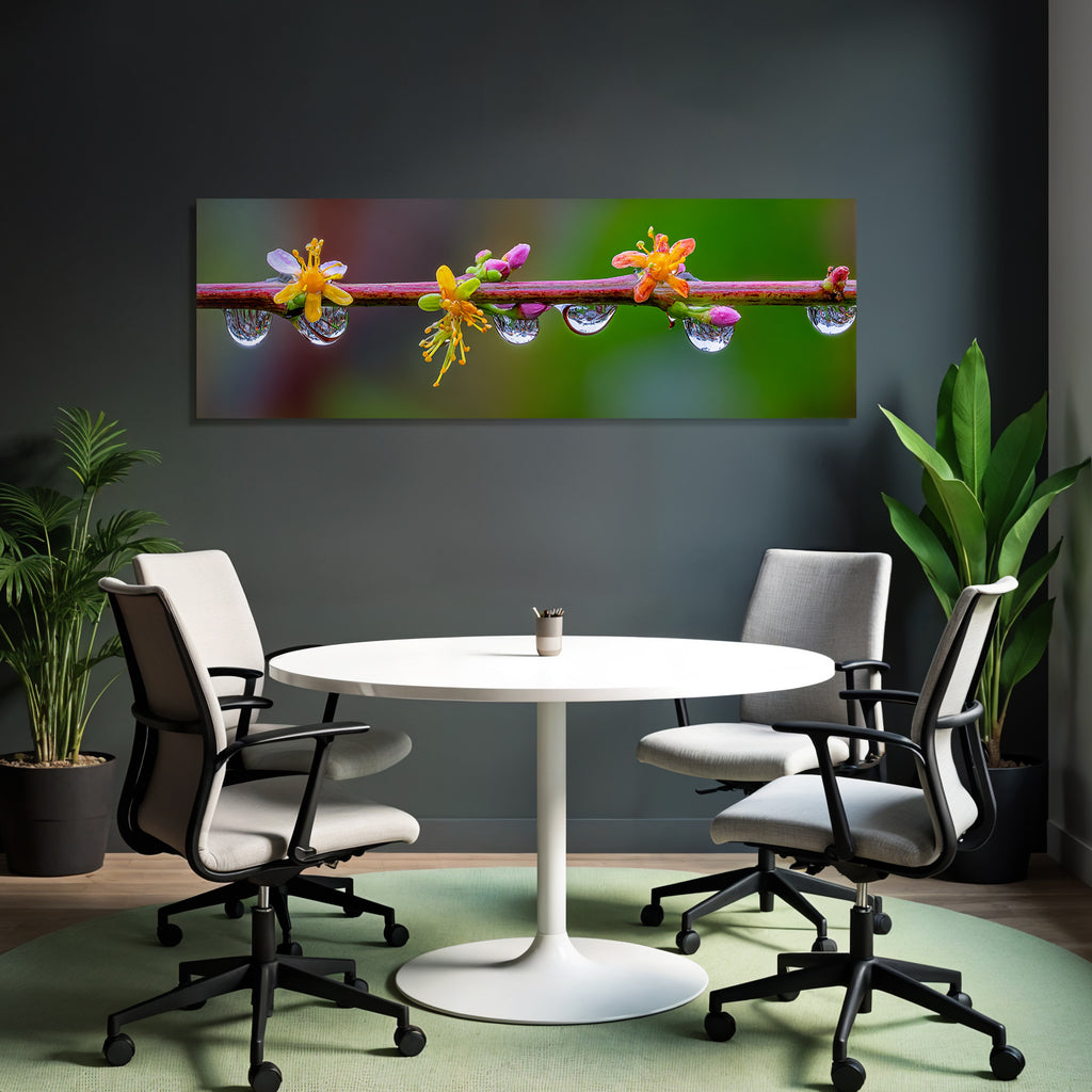 Bunte Blumen Mit Wassertropfen Auf Zweig