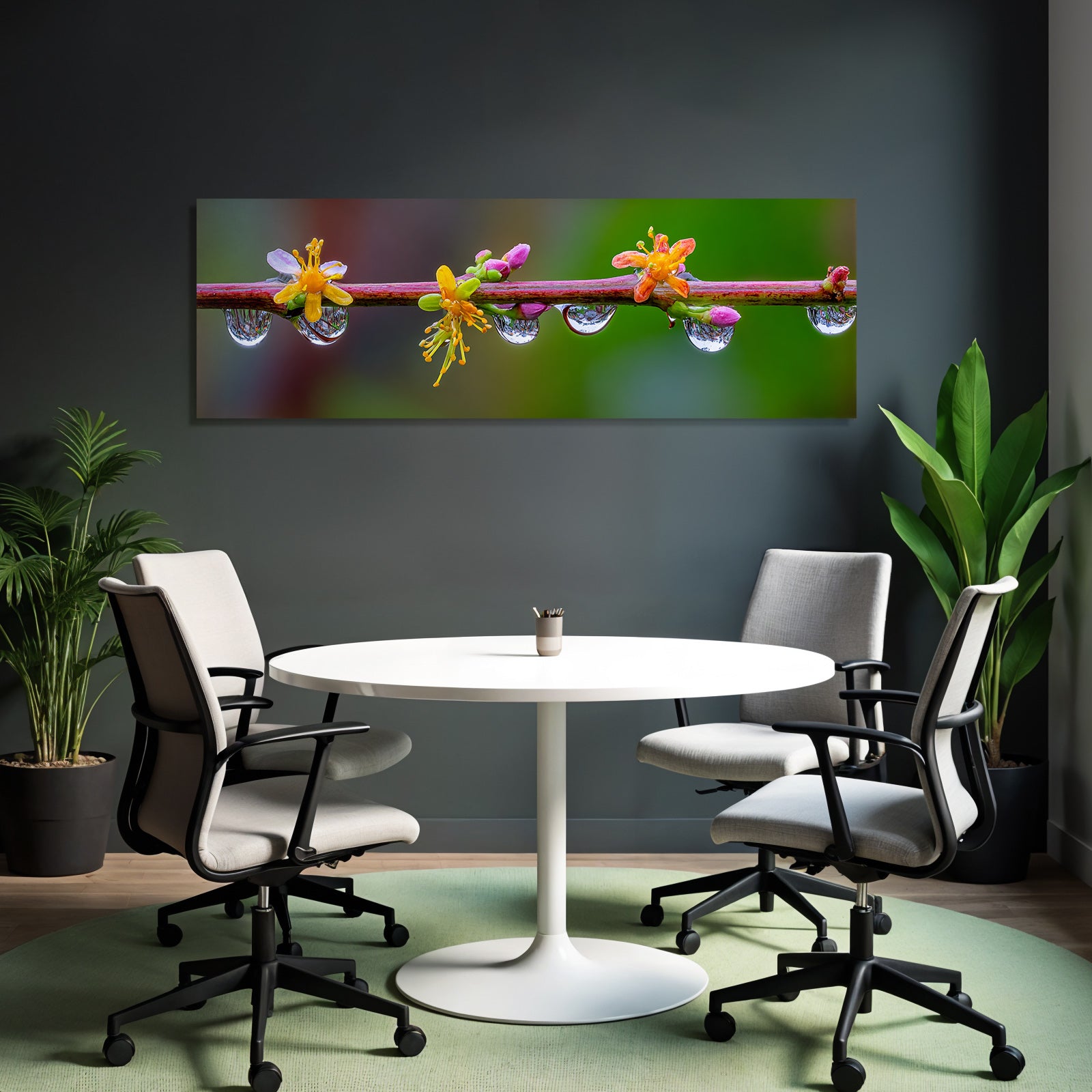 Bunte Blumen Mit Wassertropfen Auf Zweig