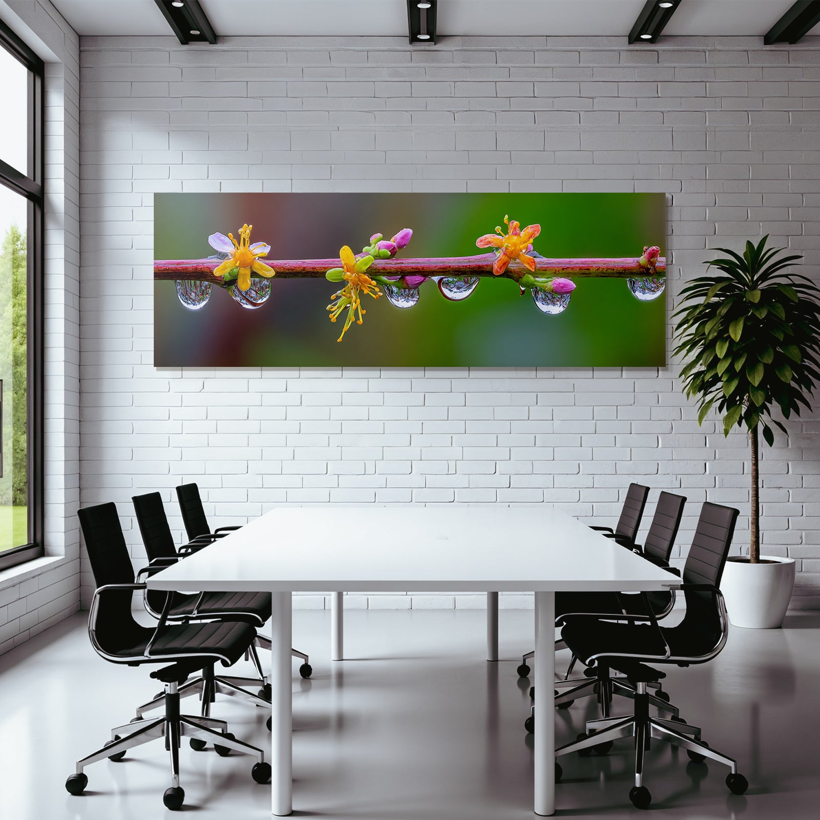 Bunte Blumen Mit Wassertropfen Auf Zweig