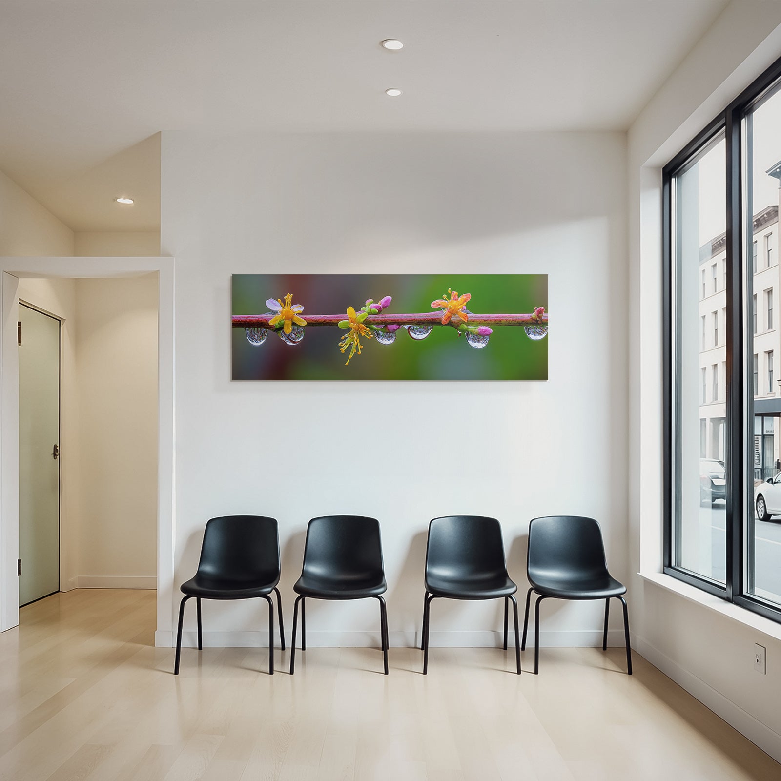Bunte Blumen Mit Wassertropfen Auf Zweig