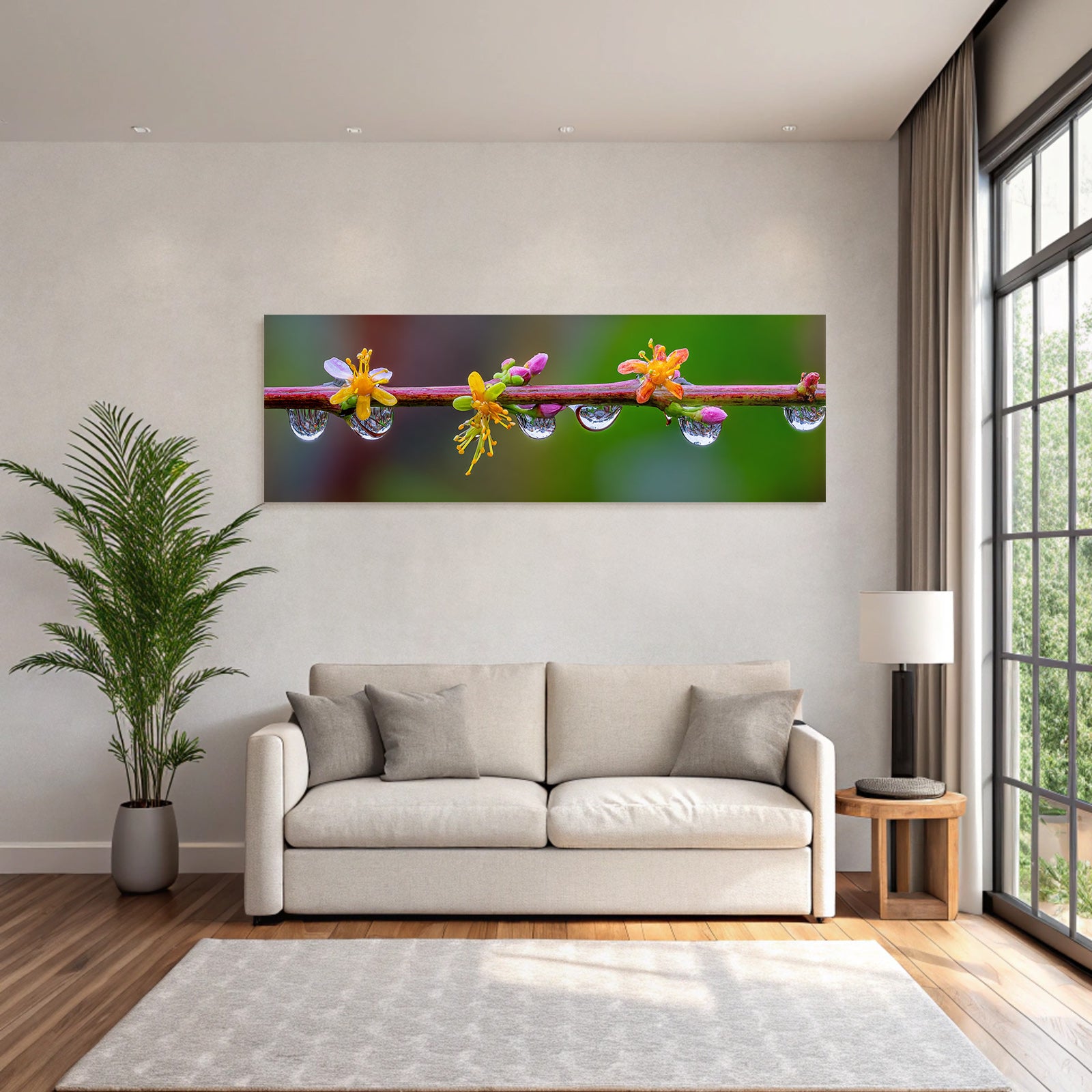 Bunte Blumen Mit Wassertropfen Auf Zweig