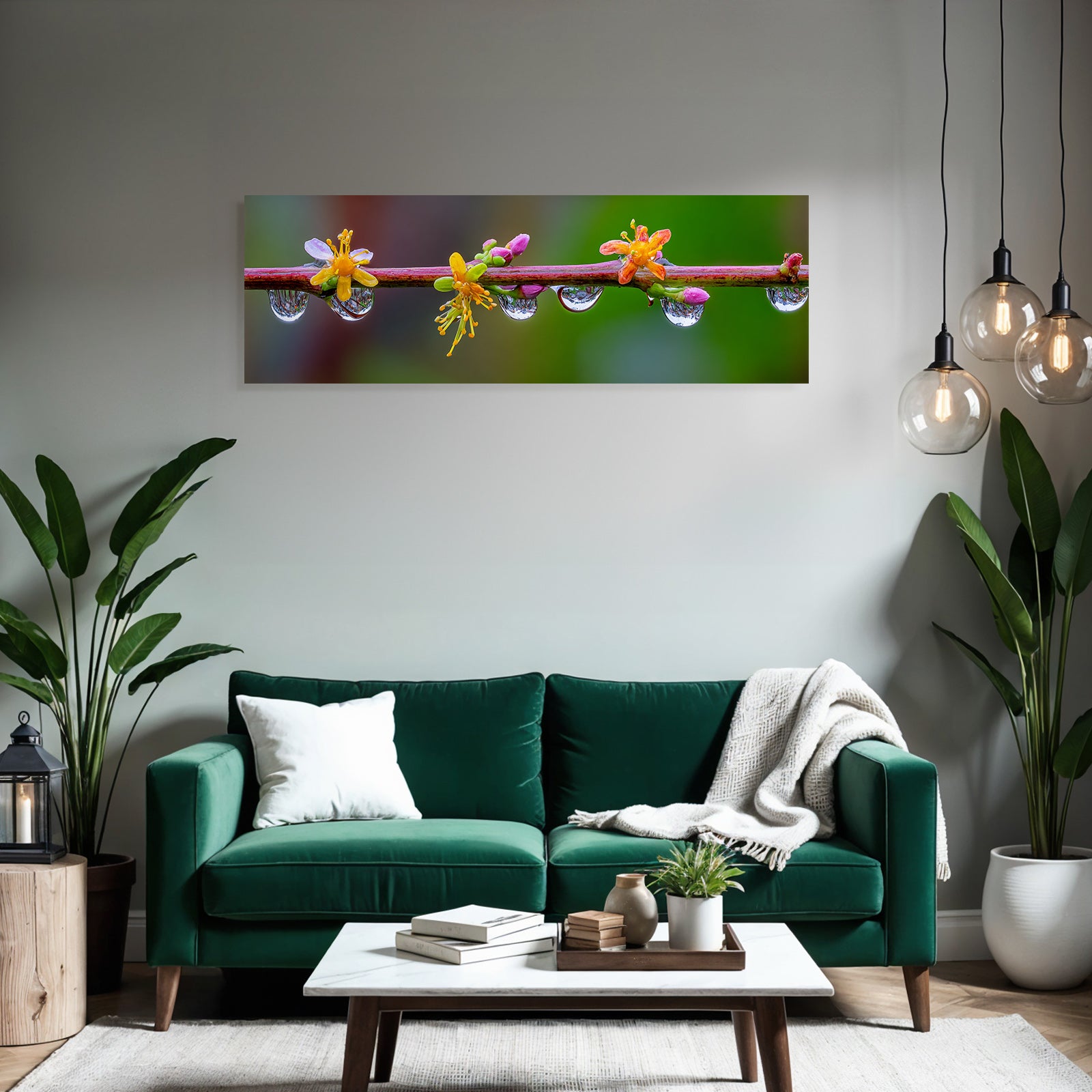 Bunte Blumen Mit Wassertropfen Auf Zweig
