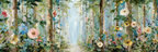 Bunter Blumenwald Mit Leuchtendem Lichtweg | Wasserfaelle und Tropfen | Natur