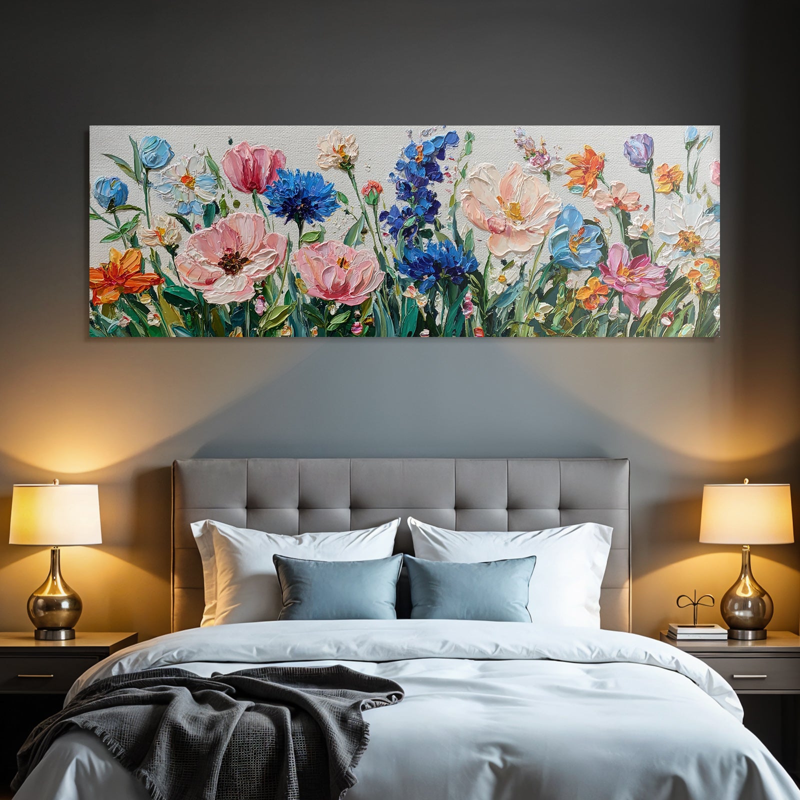 Buntes Blumenarrangement Impasto Gemälde