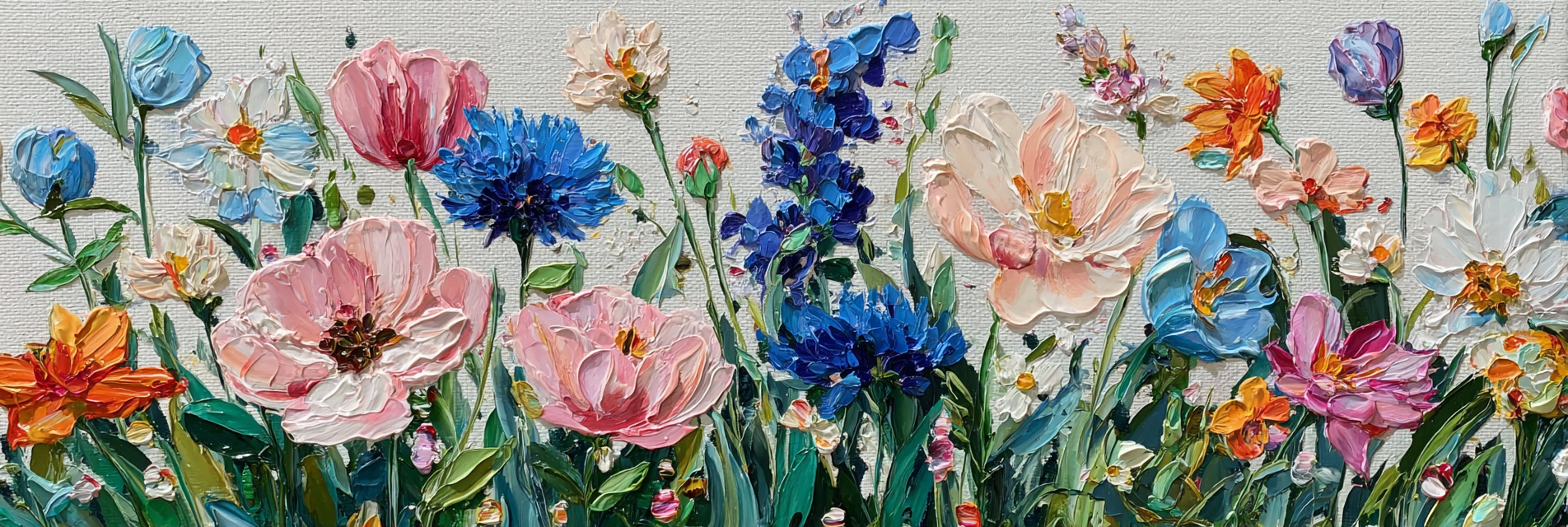 Buntes Blumenarrangement Impasto Gemälde | Wasserfaelle und Tropfen | Natur