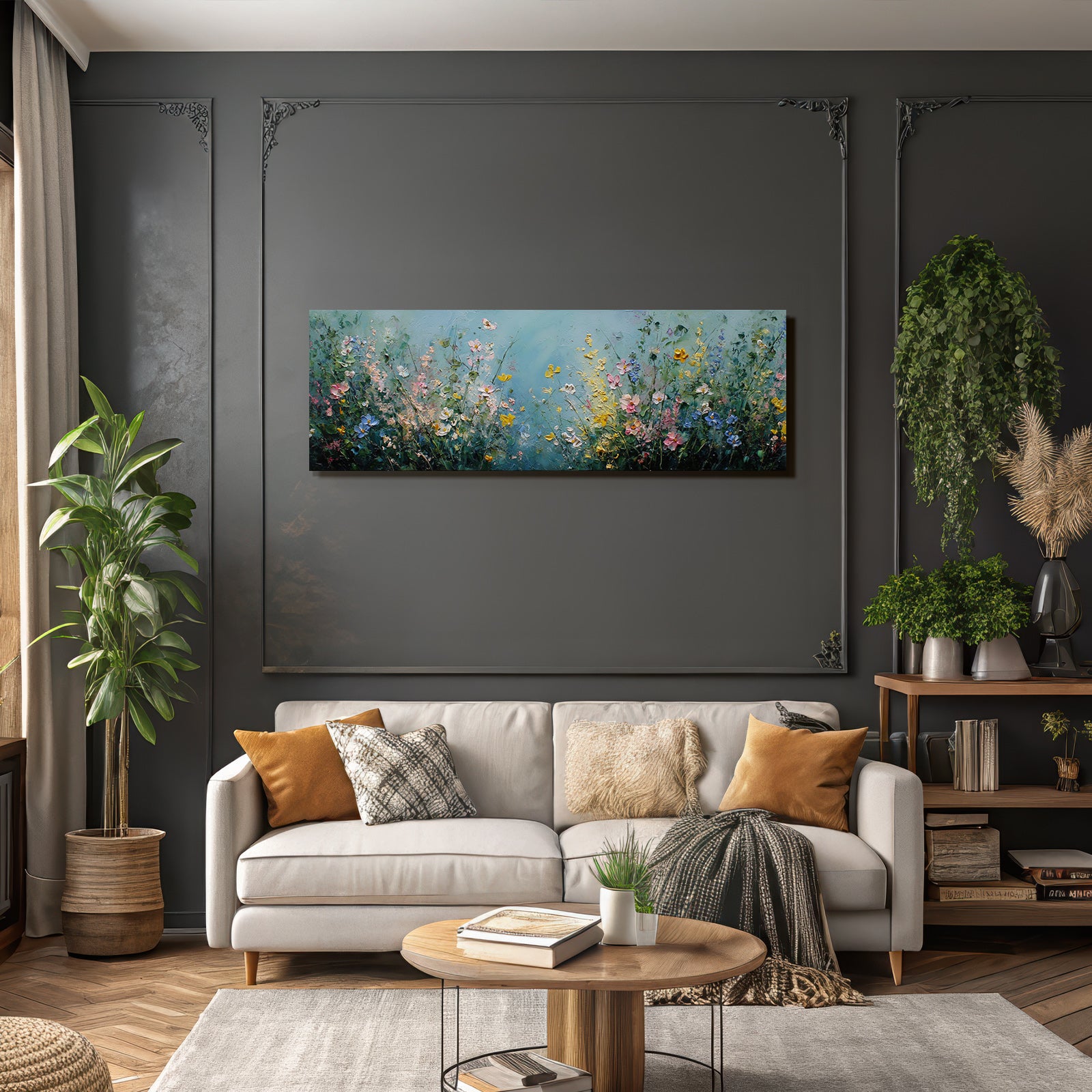 Farbenfrohes Blumenfeld Im Impressionistischen Stil
