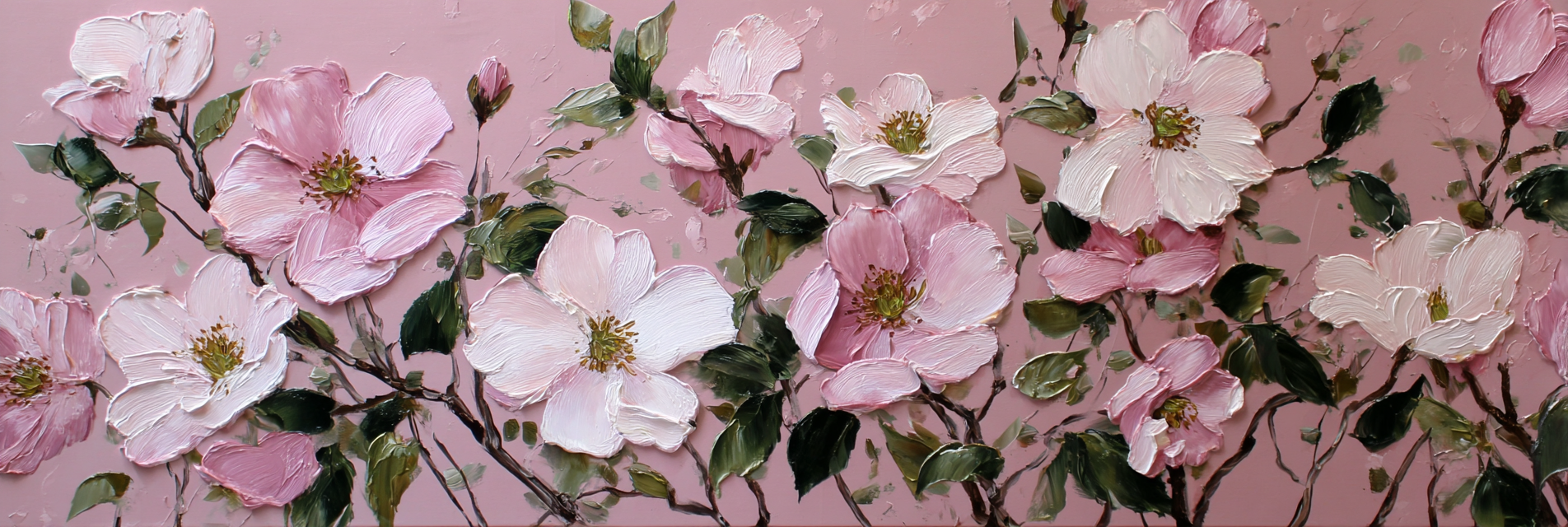Frühlingsblüten Impasto Technik Rosa Blüten | Wasserfaelle und Tropfen | Natur