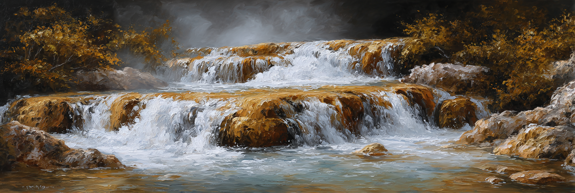 Herbstlicher Wasserfall In Felslandschaft | Wasserfaelle und Tropfen | Natur