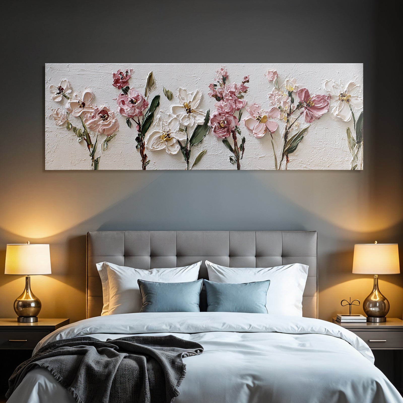 Impasto Blumengemälde Mit Rosa Und Weissen Blumen