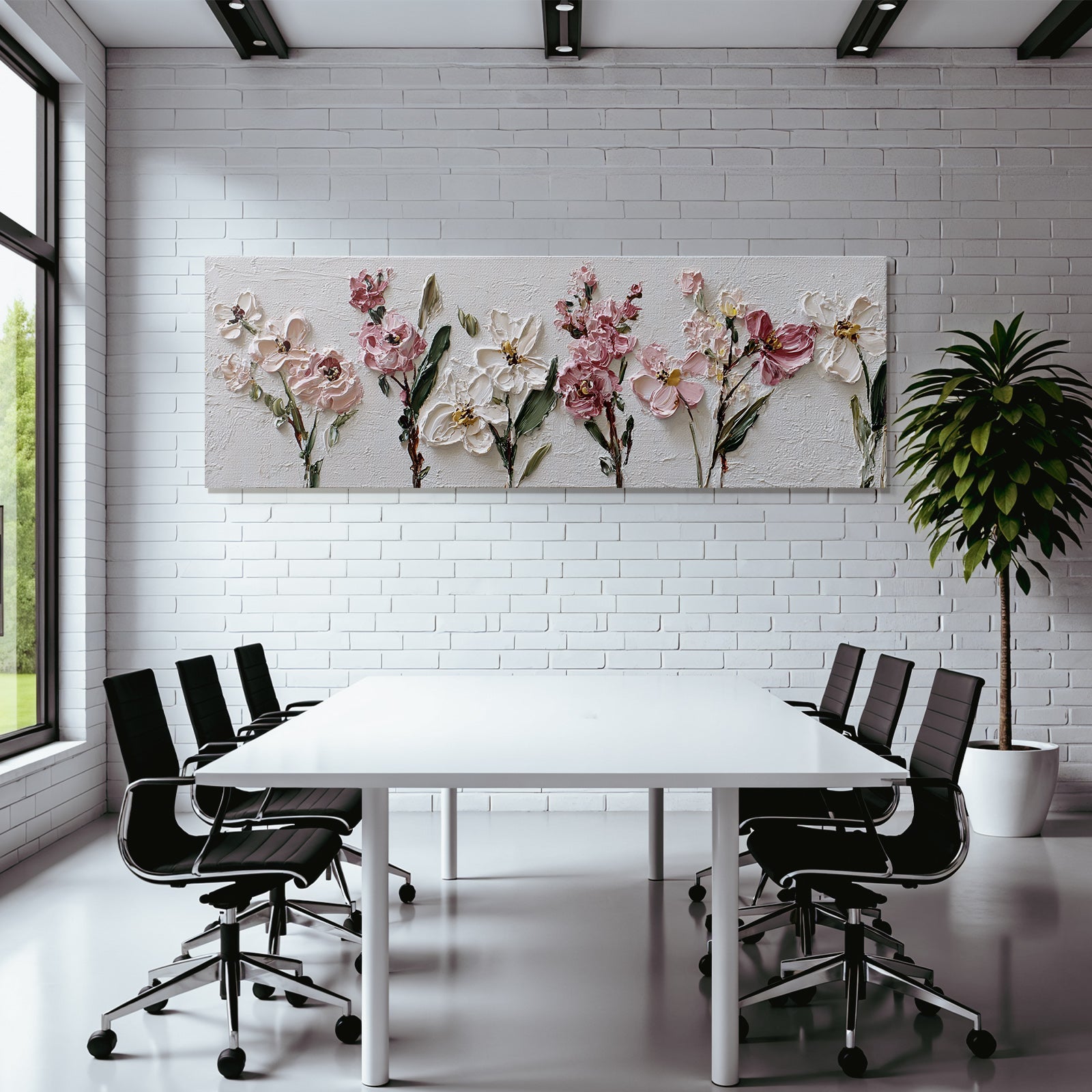 Impasto Blumengemälde Mit Rosa Und Weissen Blumen