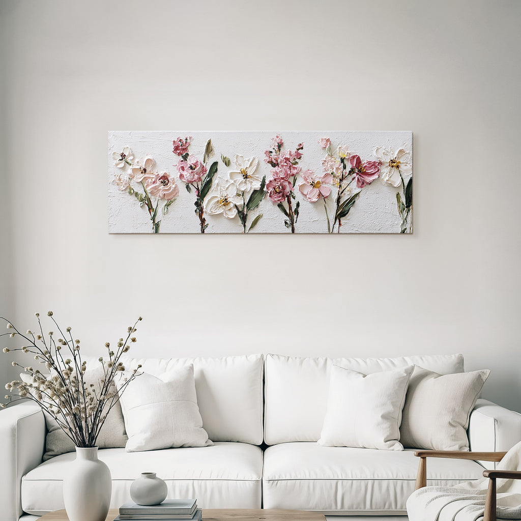 Impasto Blumengemälde Mit Rosa Und Weissen Blumen