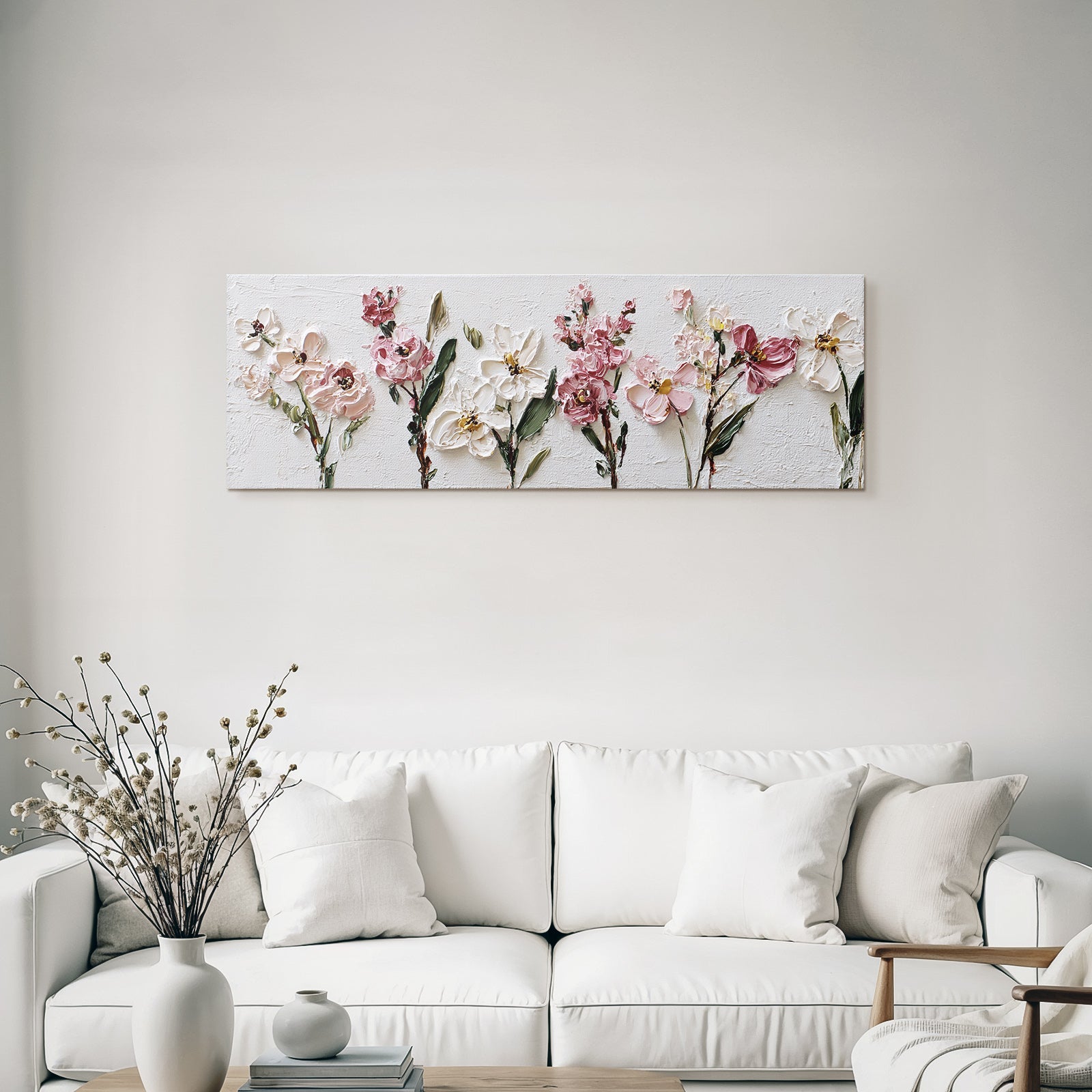 Impasto Blumengemälde Mit Rosa Und Weissen Blumen
