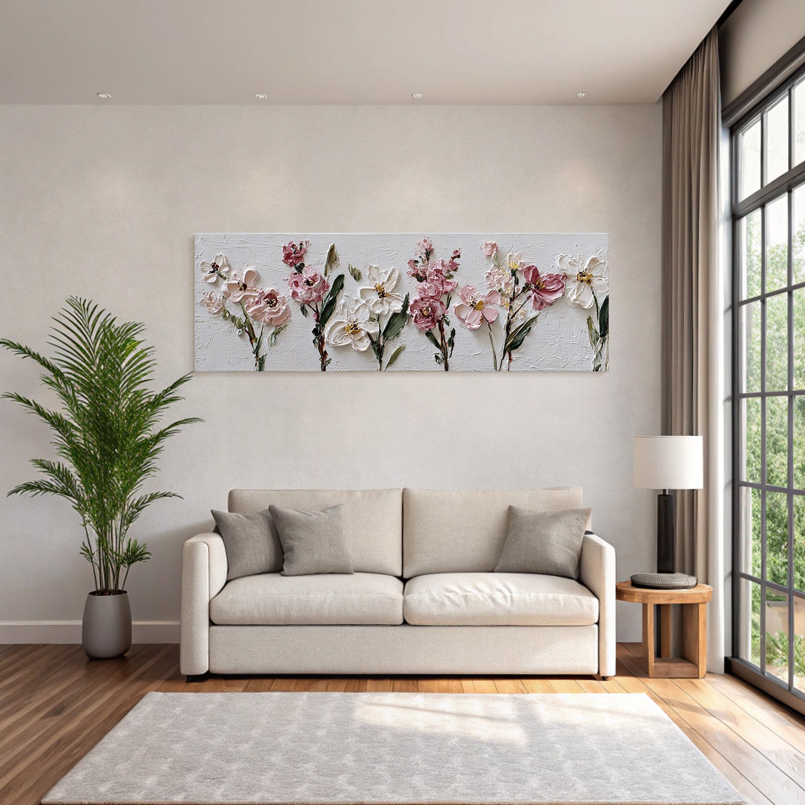 Impasto Blumengemälde Mit Rosa Und Weissen Blumen