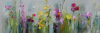 Impressionistische Blumenwiese Pink Lila Gelb Und Grun Auf Graüm Hintergrund | Wasserfaelle und Tropfen | Natur