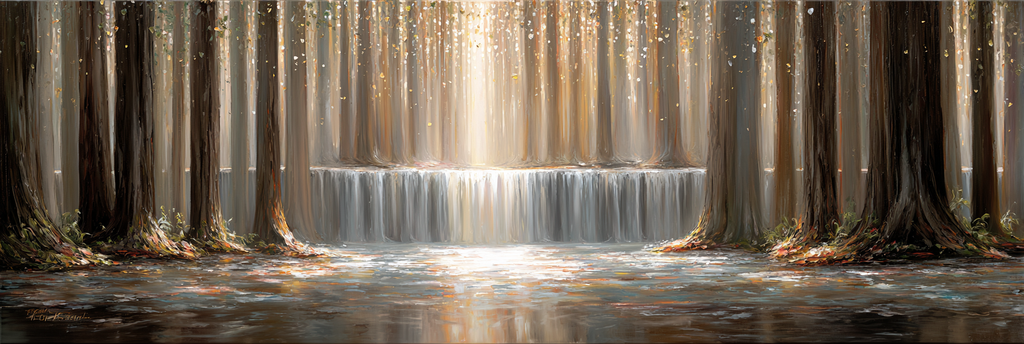 Magischer Wasserfall Im Zauberwald Sanftes Licht Durchflutet | Wasserfaelle und Tropfen | Natur