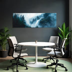 Nebliger Wald Mit Wasserfall Im Digitalen Stil