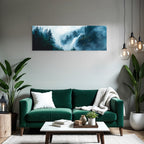Nebliger Wald Mit Wasserfall Im Digitalen Stil