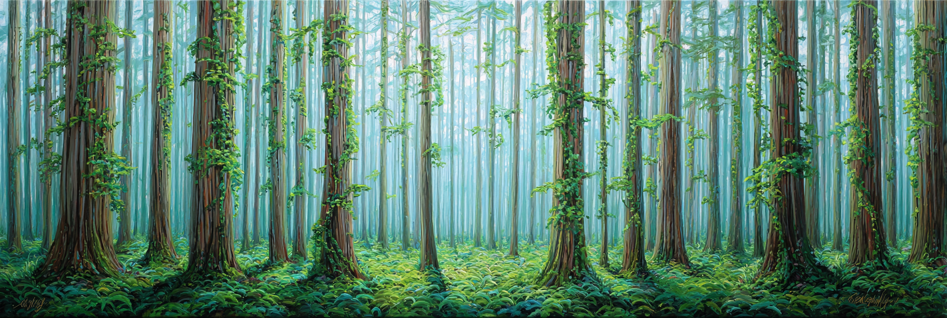 Ruhiger Wald Mit Hohen Bäumen Und Mystischem Licht | Wasserfaelle und Tropfen | Natur