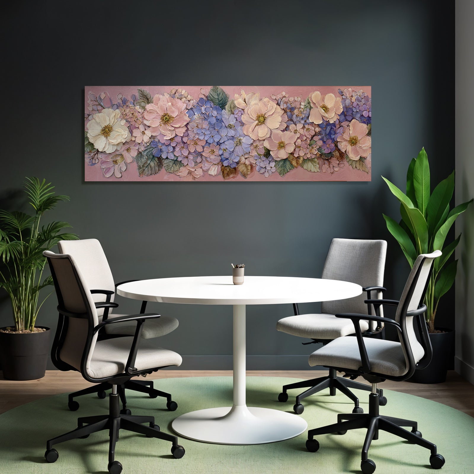 Texturiertes Blumenbild Mit Rosanen Und Blaün Blüten