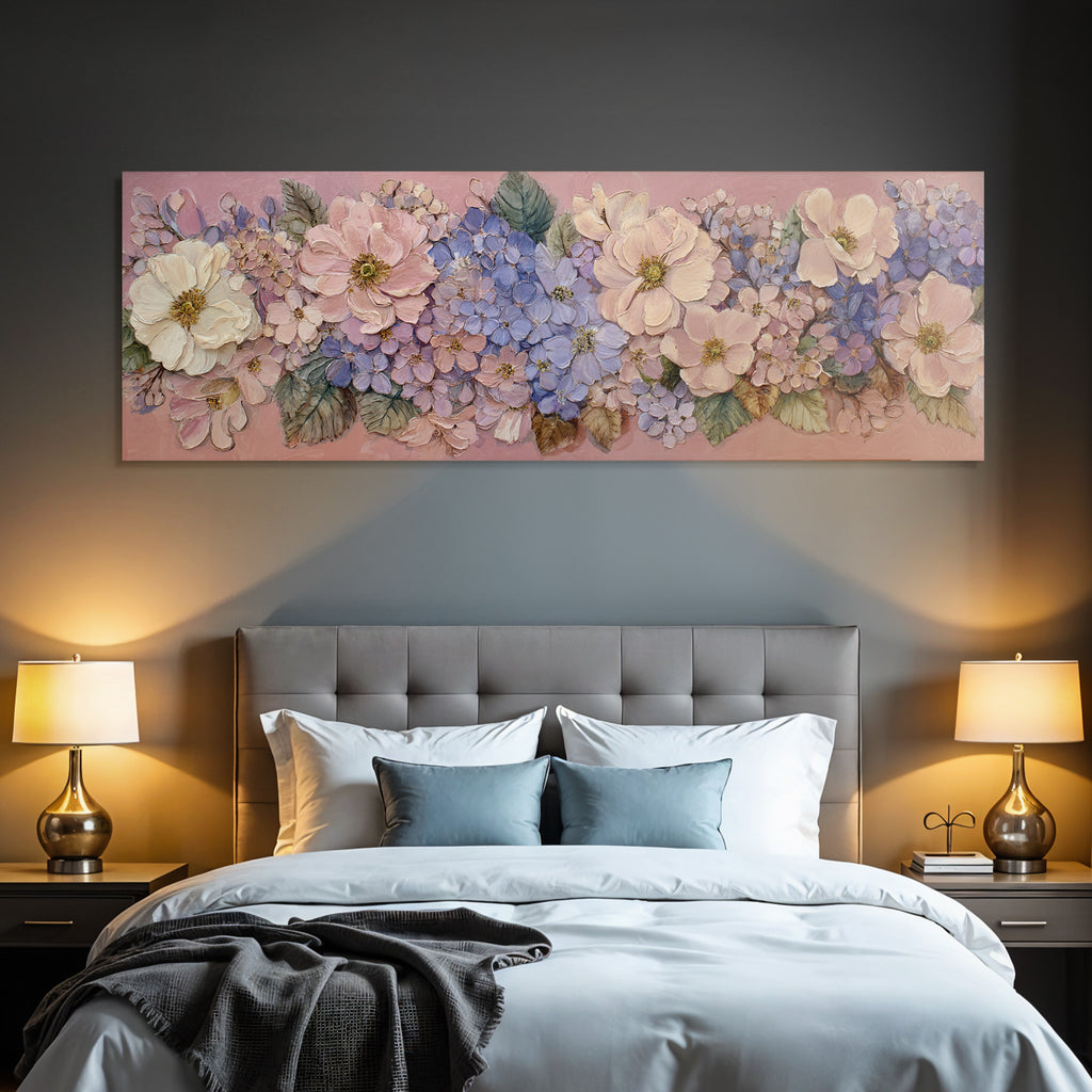 Texturiertes Blumenbild Mit Rosanen Und Blaün Blüten