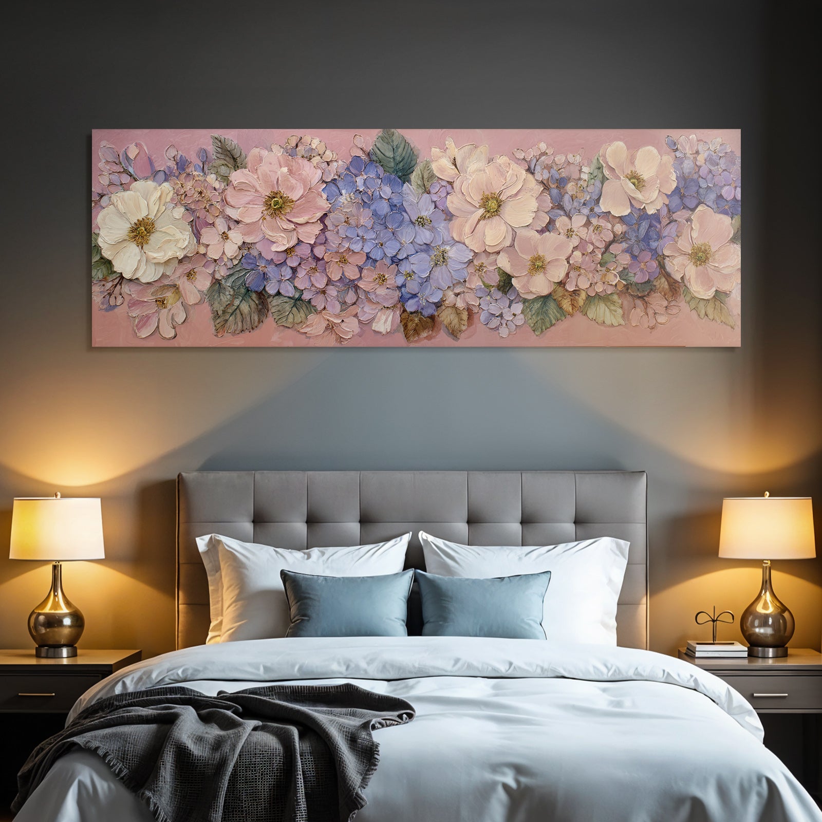 Texturiertes Blumenbild Mit Rosanen Und Blaün Blüten
