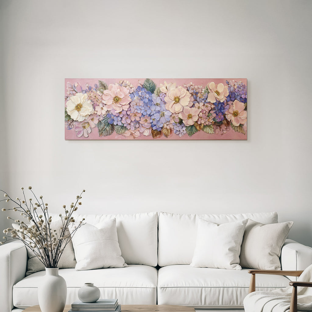 Texturiertes Blumenbild Mit Rosanen Und Blaün Blüten