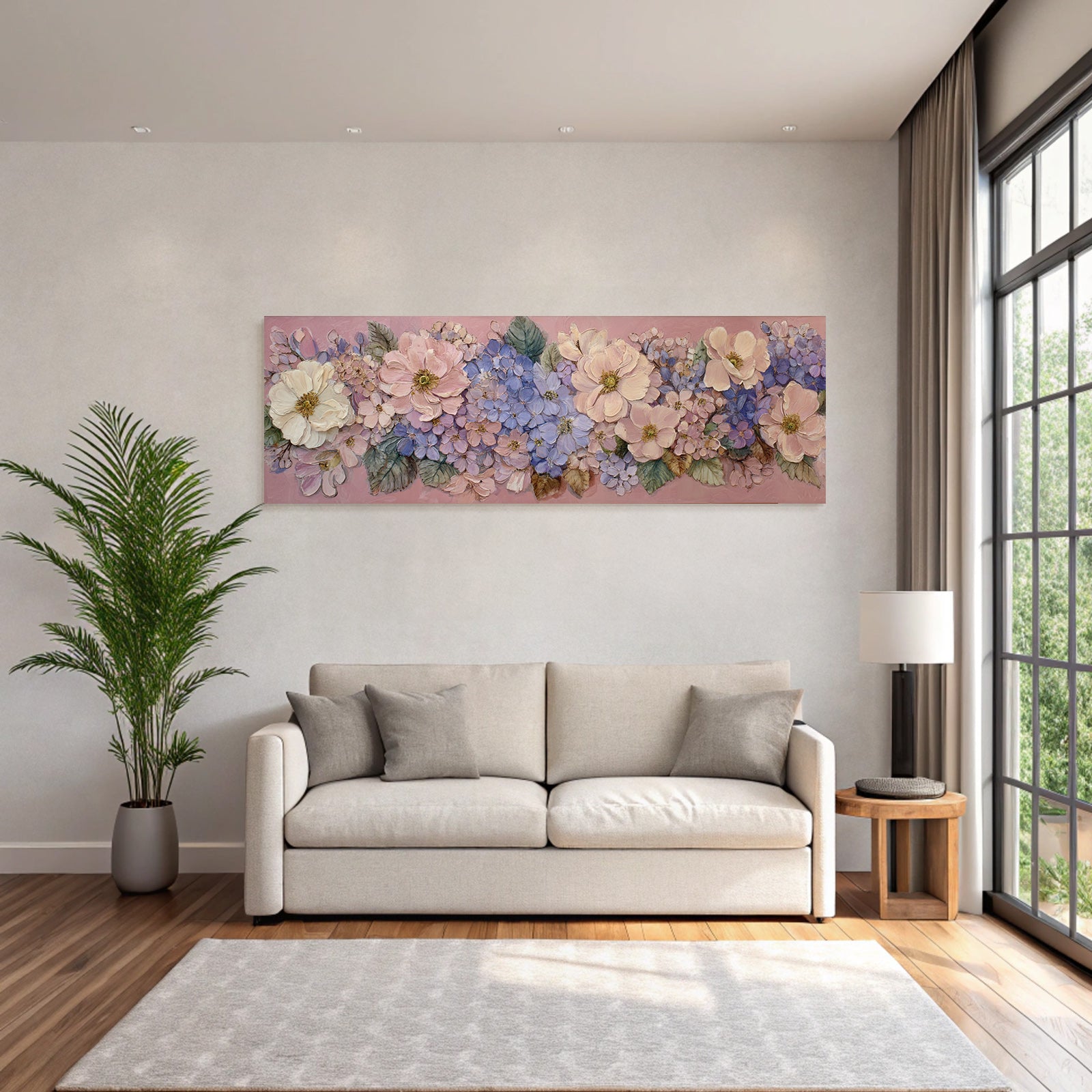 Texturiertes Blumenbild Mit Rosanen Und Blaün Blüten