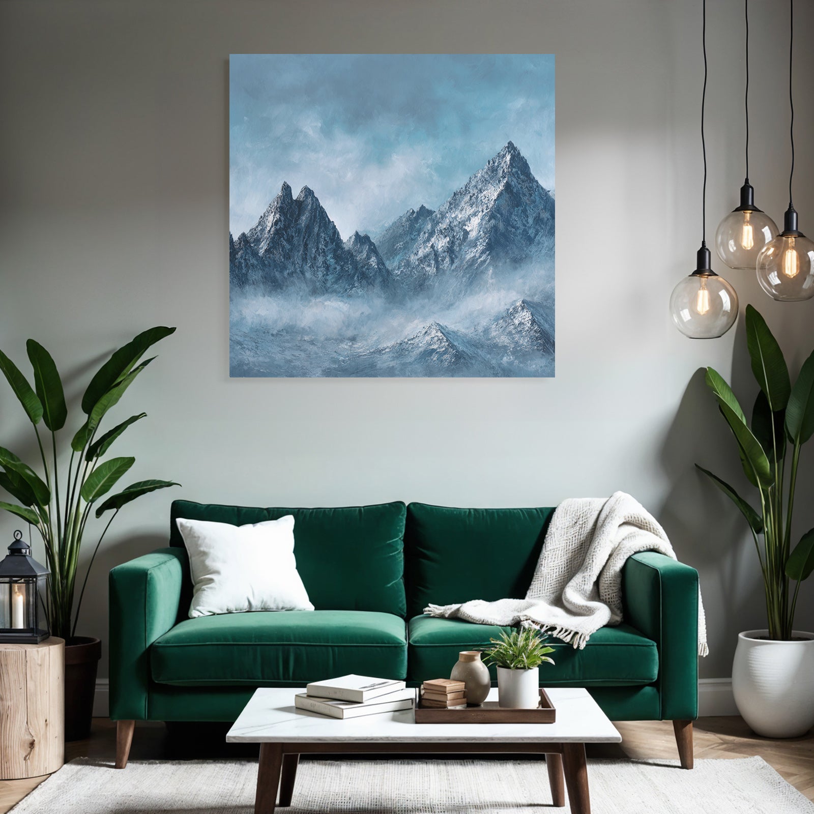 Berglandschaft Mit Schneebedeckten Spitzen Und Nebliger Atmosphäre