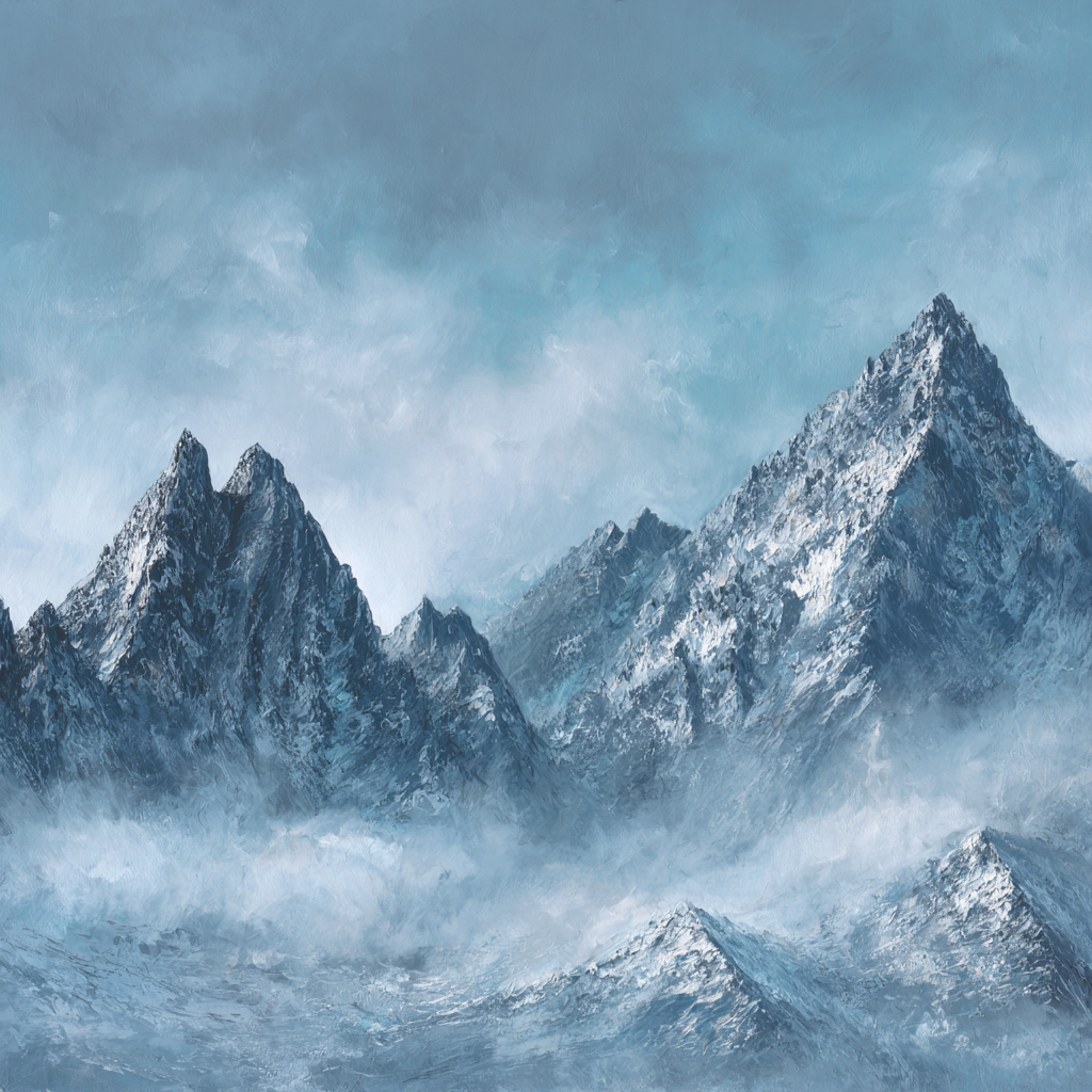 Berglandschaft Mit Schneebedeckten Spitzen Und Nebliger Atmosphäre | Wasserfaelle und Tropfen | Natur