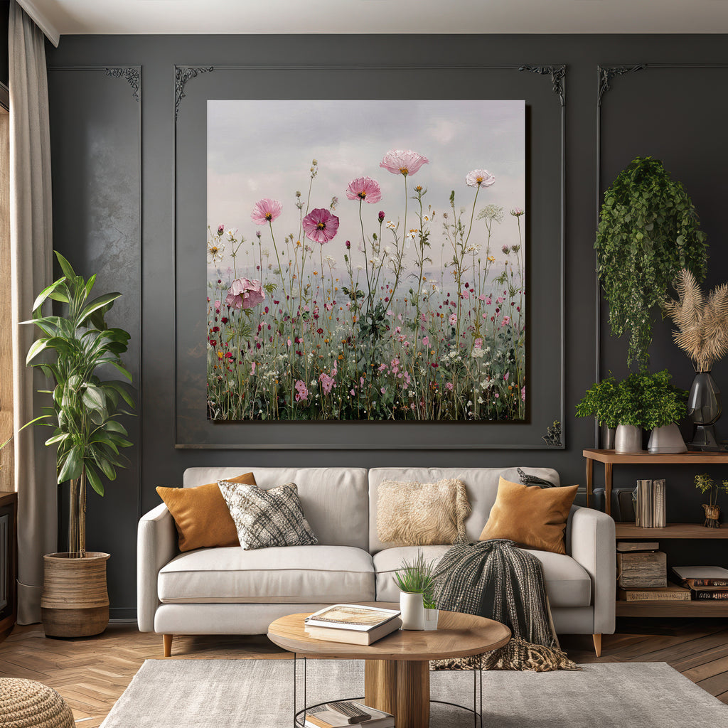 Blumenwiese Mit Pinken Und Weissen Blüten