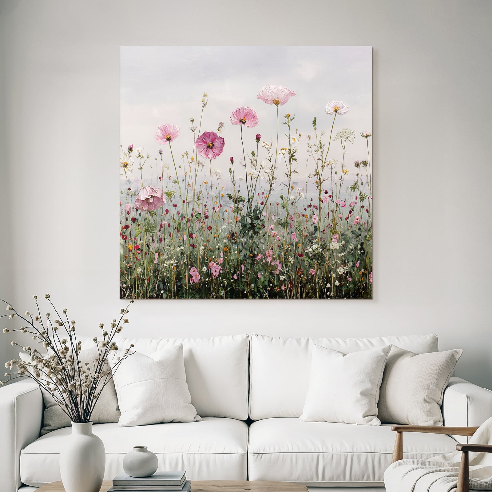 Blumenwiese Mit Pinken Und Weissen Blüten