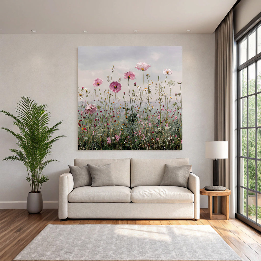 Blumenwiese Mit Pinken Und Weissen Blüten