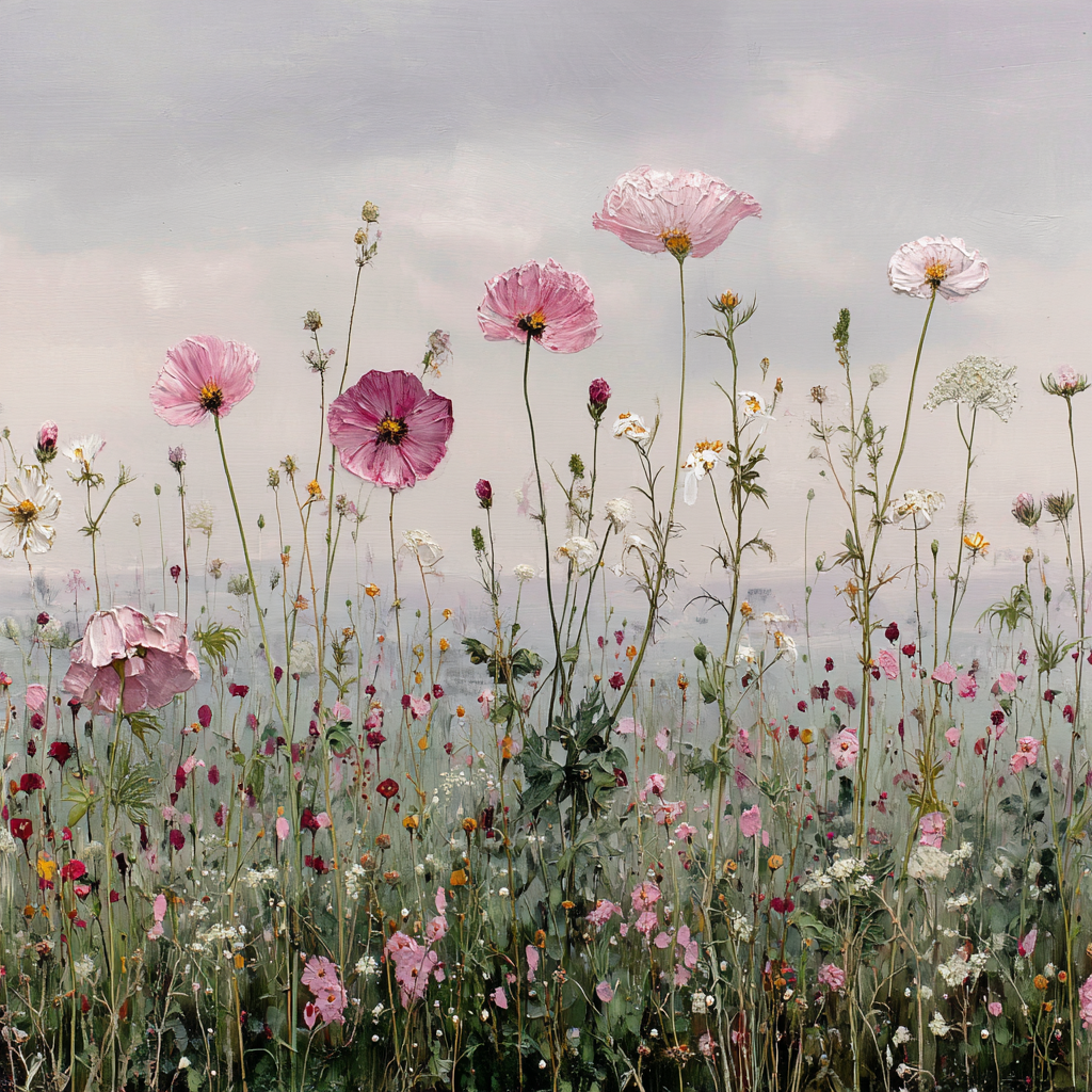Blumenwiese Mit Pinken Und Weissen Blüten | Wasserfaelle und Tropfen | Natur